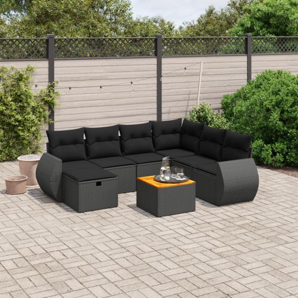 ARDEBO.de - 8-tlg. Garten-Sofagarnitur mit Kissen Schwarz Poly Rattan