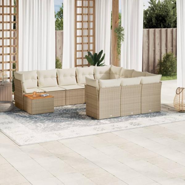 ARDEBO.de - 11-tlg. Garten-Sofagarnitur mit Kissen Beige Poly Rattan