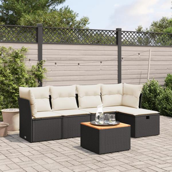 ARDEBO.de - 6-tlg. Garten-Sofagarnitur mit Kissen Schwarz Poly Rattan