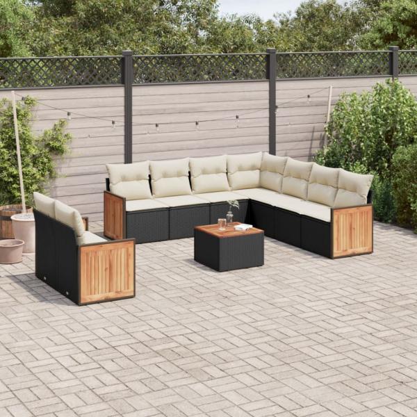 ARDEBO.de - 10-tlg. Garten-Sofagarnitur mit Kissen Schwarz Poly Rattan