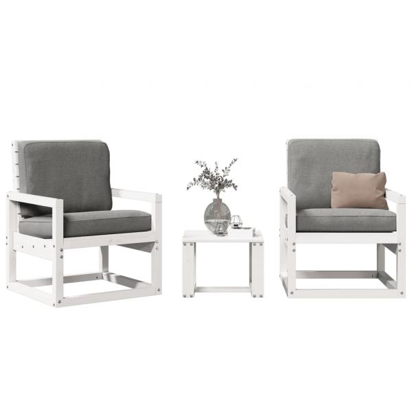 ARDEBO.de - 3-tlg. Garten-Lounge-Set Weiß Massivholz Kiefer