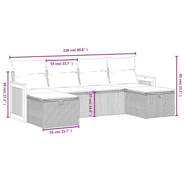 6-tlg. Garten-Sofagarnitur mit Kissen Beige Poly Rattan