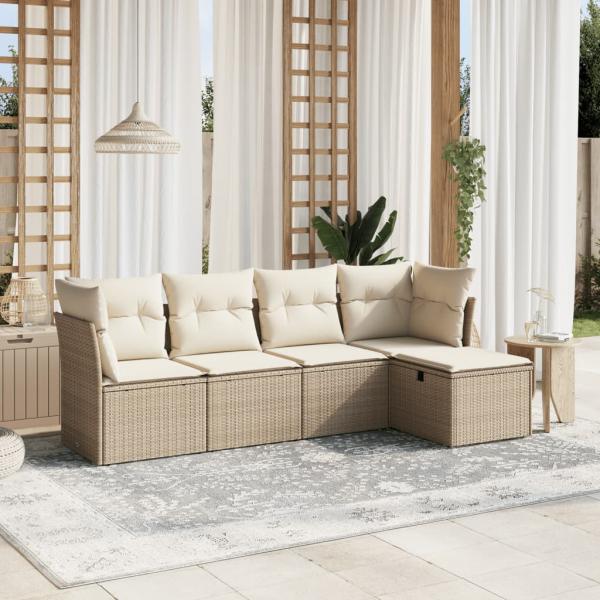 ARDEBO.de - 5-tlg. Garten-Sofagarnitur mit Kissen Beige Poly Rattan