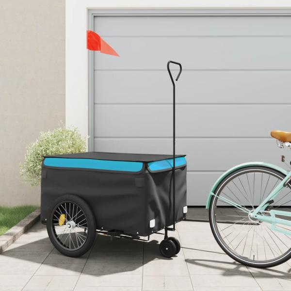ARDEBO.de - Fahrradanhänger Schwarz und Blau 45 kg Eisen