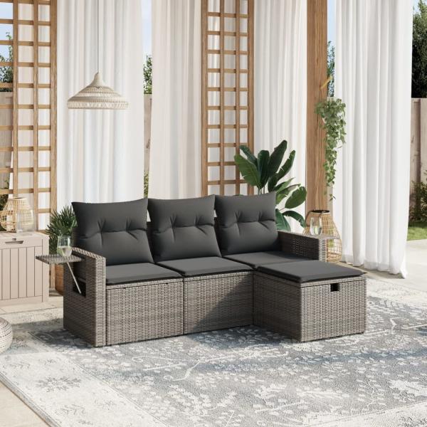 ARDEBO.de - 4-tlg. Garten-Sofagarnitur mit Kissen Grau Poly Rattan