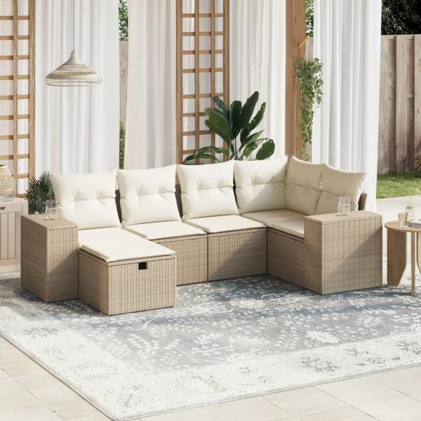 ARDEBO.de - 6-tlg. Garten-Sofagarnitur mit Kissen Beige Poly Rattan