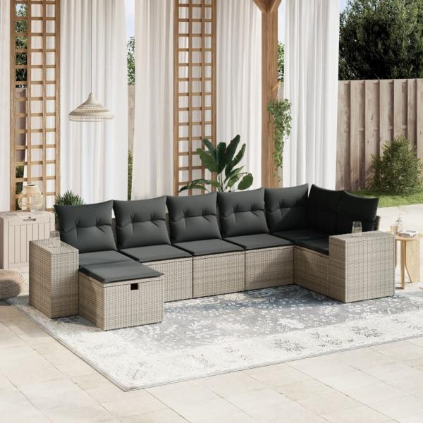 ARDEBO.de - 7-tlg. Garten-Sofagarnitur mit Kissen Grau Poly Rattan