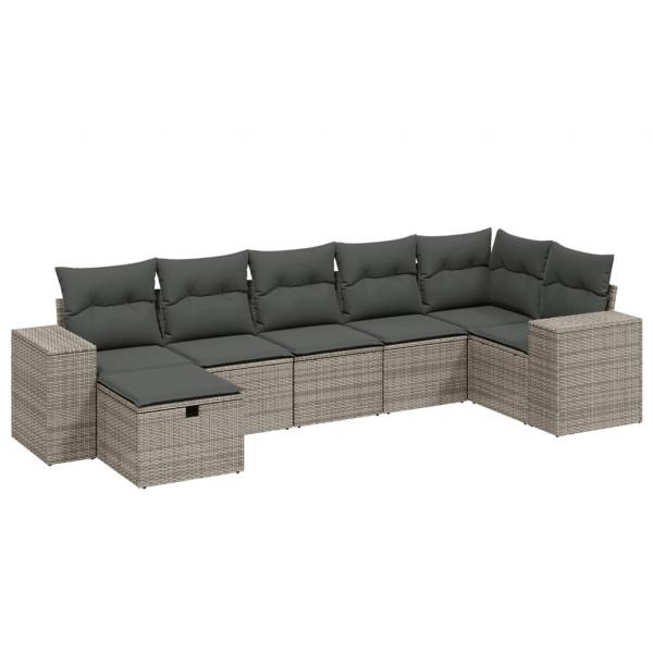 7-tlg. Garten-Sofagarnitur mit Kissen Grau Poly Rattan
