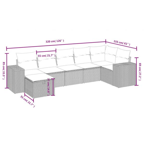 7-tlg. Garten-Sofagarnitur mit Kissen Grau Poly Rattan