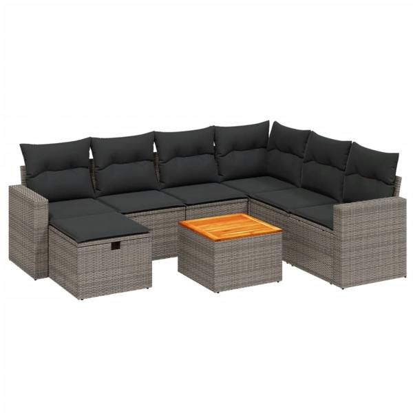 8-tlg. Garten-Sofagarnitur mit Kissen Grau Poly Rattan