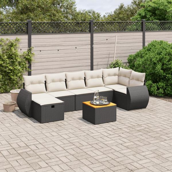 ARDEBO.de - 8-tlg. Garten-Sofagarnitur mit Kissen Schwarz Poly Rattan