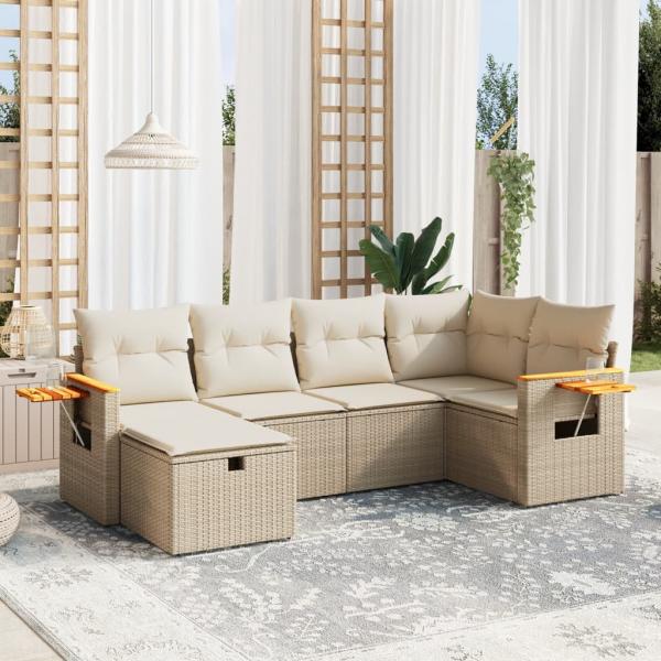 ARDEBO.de - 6-tlg. Garten-Sofagarnitur mit Kissen Beige Poly Rattan