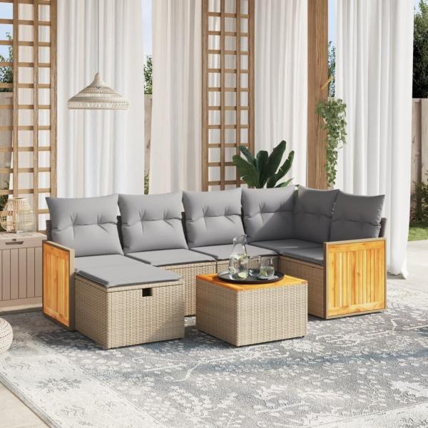 ARDEBO.de - 7-tlg. Garten-Sofagarnitur mit Kissen Beige Poly Rattan