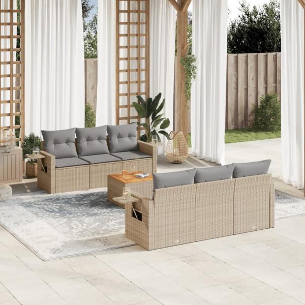 ARDEBO.de - 7-tlg. Garten-Sofagarnitur mit Kissen Beige Poly Rattan
