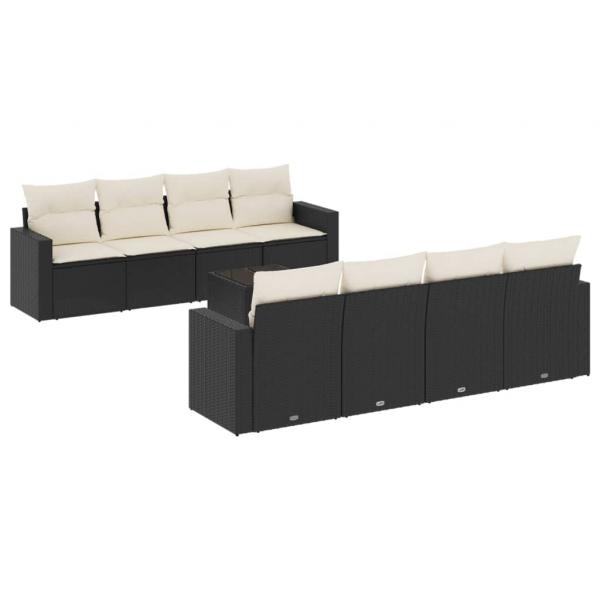 ARDEBO.de - 9-tlg. Garten-Sofagarnitur mit Kissen Schwarz Poly Rattan