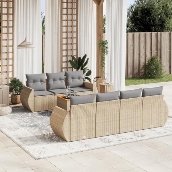 ARDEBO.de - 8-tlg. Garten-Sofagarnitur mit Kissen Beige Poly Rattan
