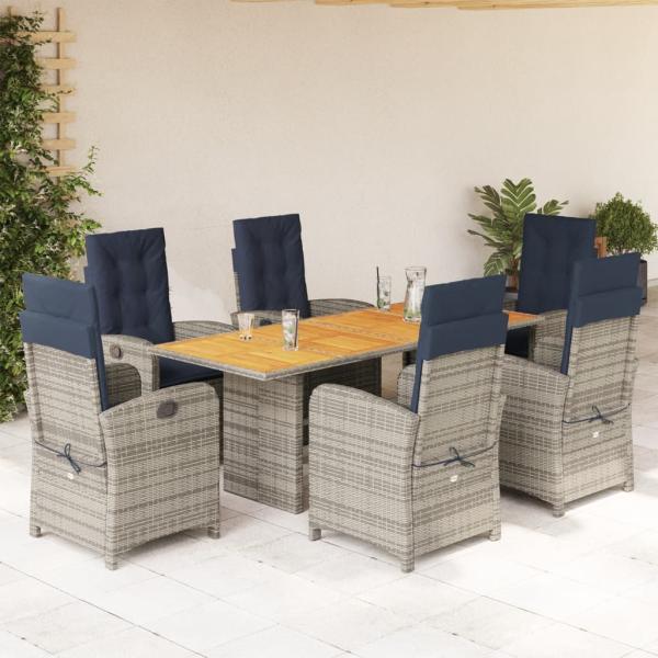 ARDEBO.de - 7-tlg. Garten-Essgruppe mit Kissen Beige Poly Rattan