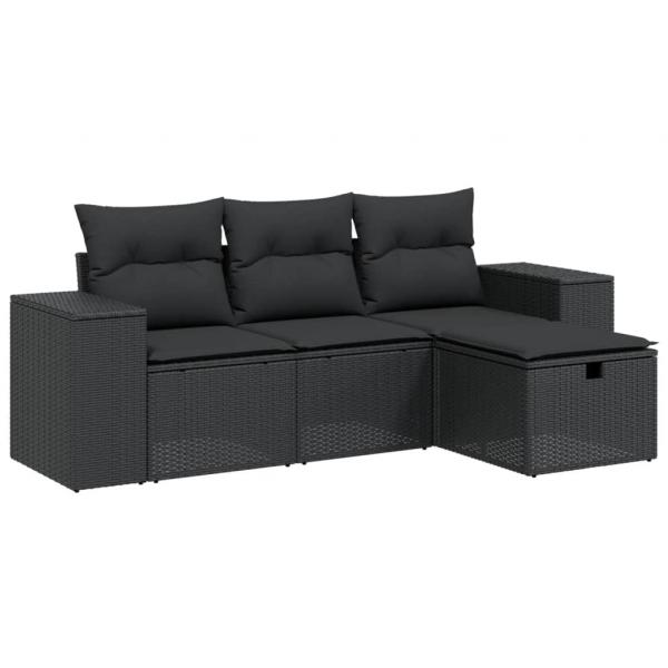 ARDEBO.de - 4-tlg. Garten-Sofagarnitur mit Kissen Schwarz Poly Rattan