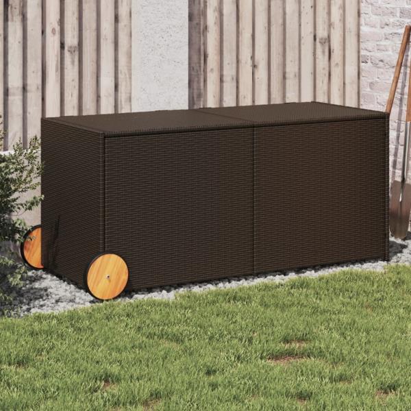 ARDEBO.de - Gartentruhe mit Rollen Braun 283L Poly Rattan