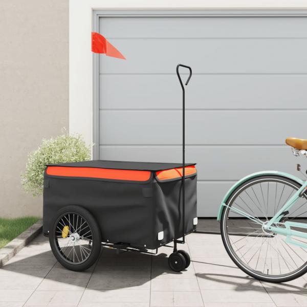 ARDEBO.de - Fahrradanhänger Schwarz und Orange 45 kg Eisen