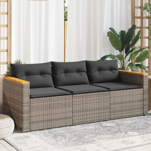 ARDEBO.de - Gartensofa mit Kissen 3-Sitzer Grau Poly Rattan