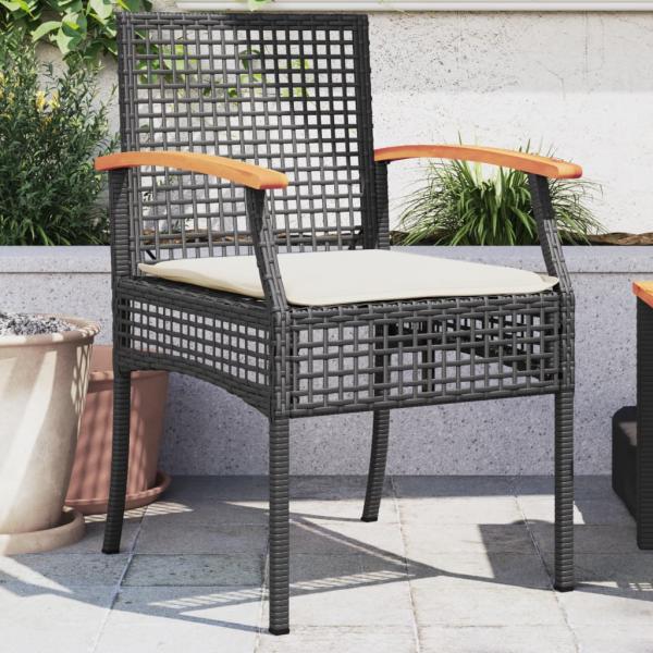 ARDEBO.de - Gartenstühle mit Kissen 2 Stk. Schwarz Poly Rattan Akazienholz