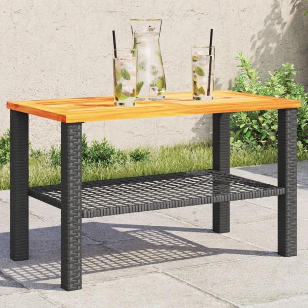 ARDEBO.de - Gartentisch Schwarz 70x38x42 cm Poly Rattan Akazienholz