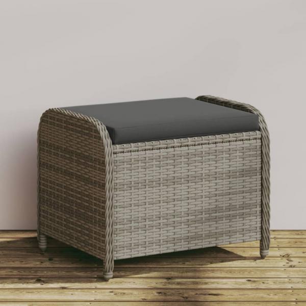 ARDEBO.de - Gartenhocker mit Kissen Grau 58x46x46 cm Poly Rattan