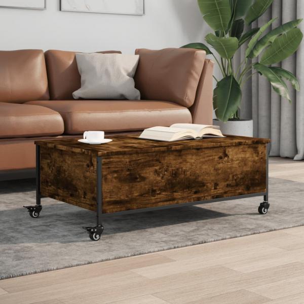ARDEBO.de - Couchtisch mit Rollen Räuchereiche 91x55x34 cm Holzwerkstoff