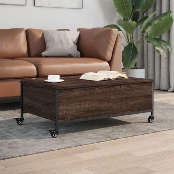 ARDEBO.de - Couchtisch mit Rollen Braun Eiche 91x55x34 cm Holzwerkstoff