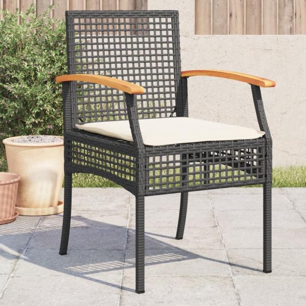 ARDEBO.de - Gartenstühle mit Kissen 4 Stk. Schwarz Poly Rattan Akazienholz