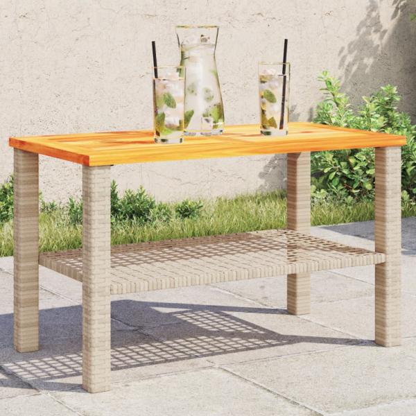 ARDEBO.de - Gartentisch Beige 70x38x42 cm Poly Rattan Akazienholz