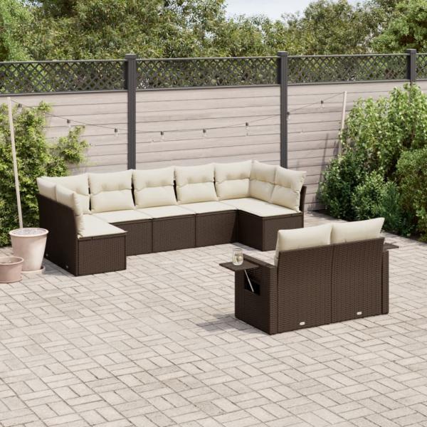 ARDEBO.de - 9-tlg. Garten-Sofagarnitur mit Kissen Braun Poly Rattan