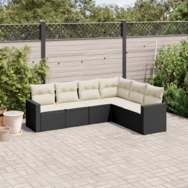 ARDEBO.de - 6-tlg. Garten-Sofagarnitur mit Kissen Schwarz Poly Rattan