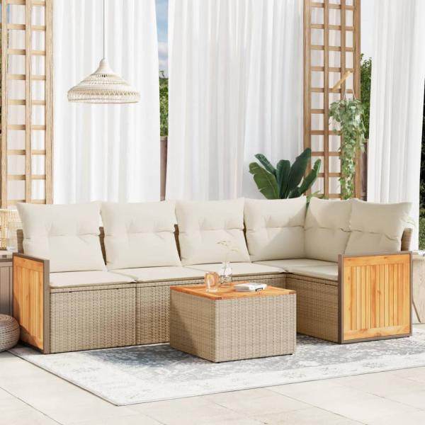 ARDEBO.de - 6-tlg. Garten-Sofagarnitur mit Kissen Beige Poly Rattan