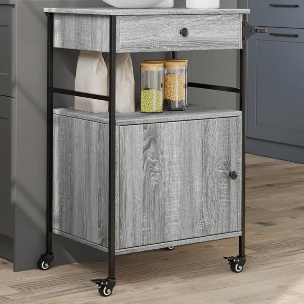 ARDEBO.de - Küchenwagen Grau Sonoma 56x43x89,5 cm Holzwerkstoff