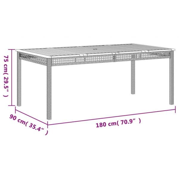 Gartentisch Schwarz 180x90x75 cm Poly Rattan Akazienholz