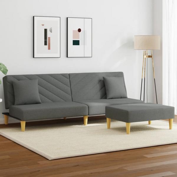 ARDEBO.de - Schlafsofa 2-Sitzer mit Kissen und Fußhocker Dunkelgrau Stoff