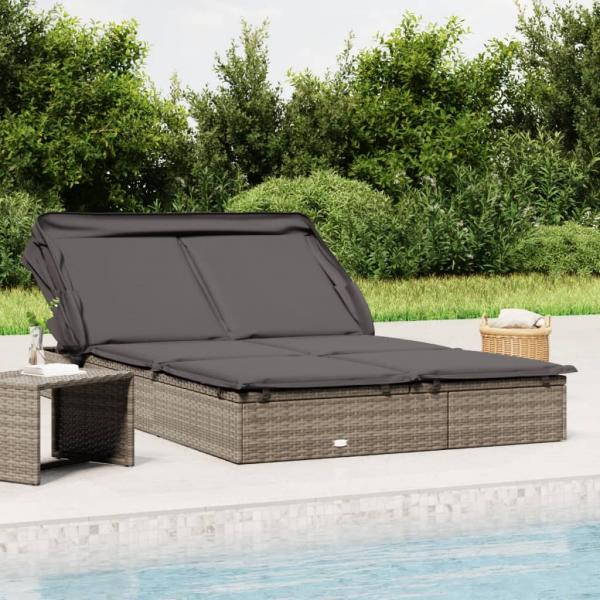 ARDEBO.de - 2-Personen-Sonnenliege mit Dach Grau 213x118x97 Poly Rattan
