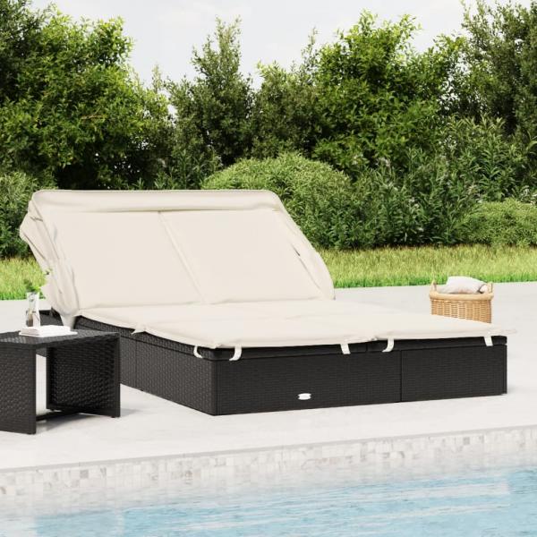 ARDEBO.de - 2-Personen-Sonnenliege mit Dach Schwarz 213x118x97 Poly Rattan