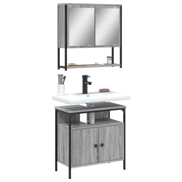 ARDEBO.de - 2-tlg. Badmöbel-Set Grau Sonoma Holzwerkstoff