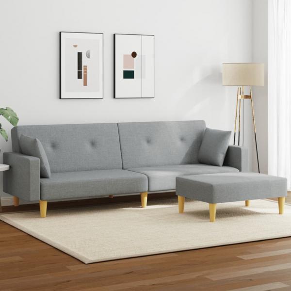 ARDEBO.de - Schlafsofa 2-Sitzer mit Fußhocker Hellgrau Stoff