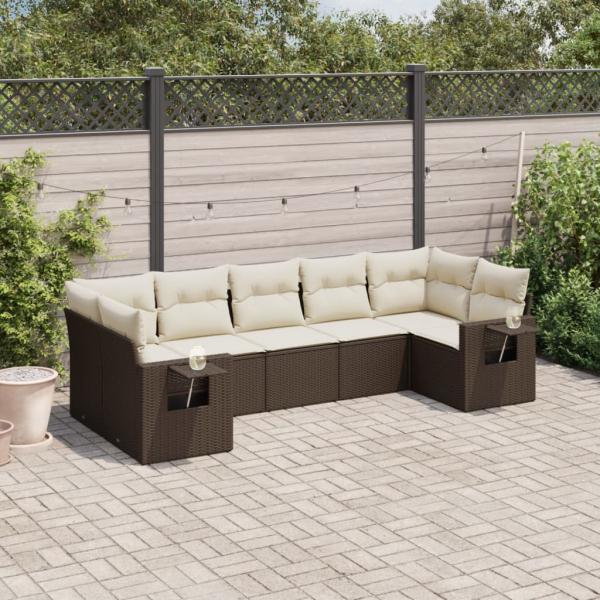 ARDEBO.de - 7-tlg. Garten-Sofagarnitur mit Kissen Braun Poly Rattan