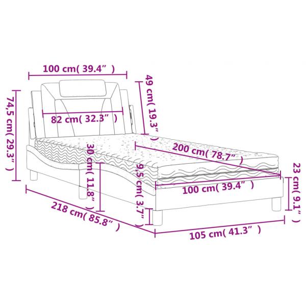Bett mit Matratze Braun 100x200 cm Kunstleder