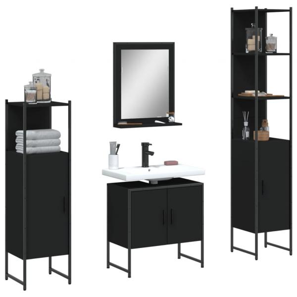ARDEBO.de - 4-tlg. Badmöbel-Set Schwarz Holzwerkstoff