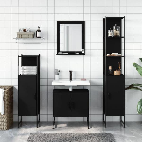 4-tlg. Badmöbel-Set Schwarz Holzwerkstoff