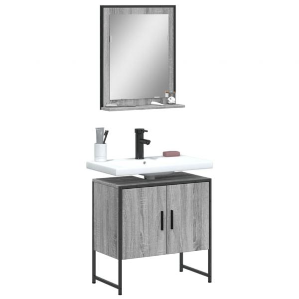 ARDEBO.de - 2-tlg. Badmöbel-Set Grau Sonoma Holzwerkstoff