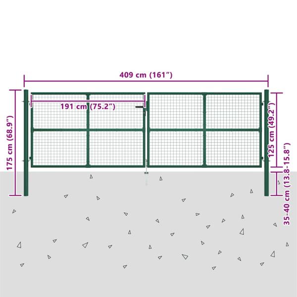 Doppelstabmatten-Doppeltor Stahl 390x125 cm Grün