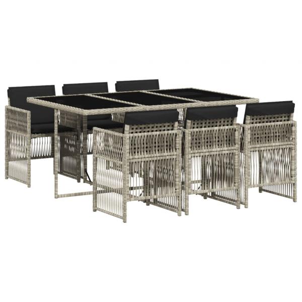 7-tlg. Garten-Essgruppe mit Kissen Hellgrau Poly Rattan
