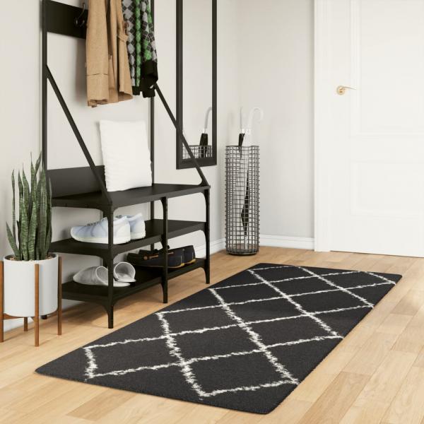 ARDEBO.de - Teppich Shaggy Hochflor Modern Schwarz und Creme 80x200 cm